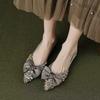 Fashion Woman Flats Diamond With Heel Shiny Bow Pointed Toe Shoes for Women Elegant Dress Wholesale Spring Young Low Price Genuine Mark