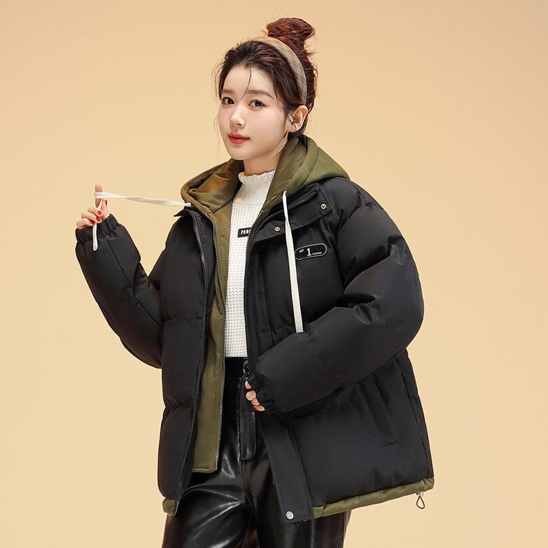 High Street Oversize Cotton-padded Clothes Women's Winter New Student Fake Two-piece Thickened Cotton-padded Clothes Casual Retro Cotton-padded Jacket