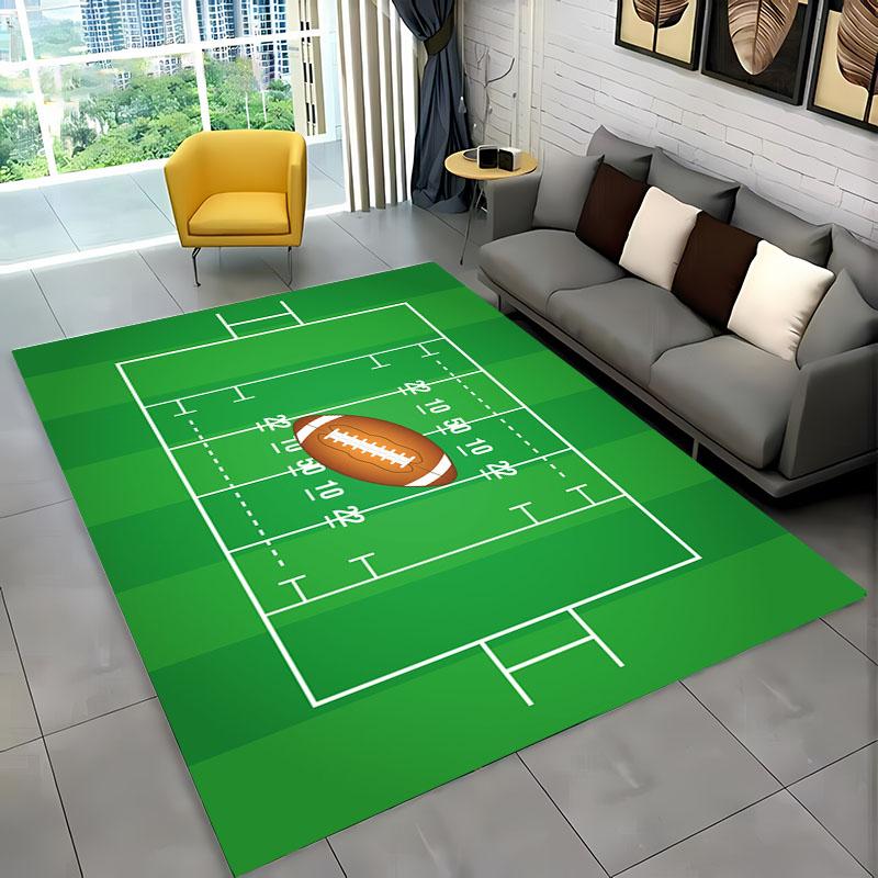 Cartoon Football Field Carpet Sports Theme Play Mat for Boys Girls Green Soccer Field Floor Mats Gift for Football/Soccer Lovers