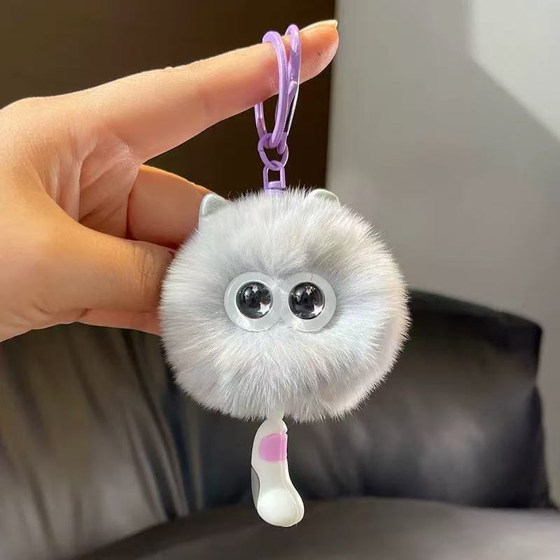 Imitation Rex Rabbit Fur Cute Kitten Pendant Car Keychain Ins Style Plush Doll Gift Backpack Pendant