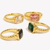 E.B.belle Christmas Jewelry Luxury Texture Engraved Side Rectangle 3A Zircon Stone Rings For Women Stainless Steel Gold Gem Ring