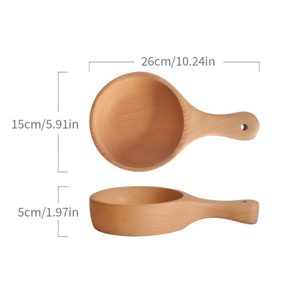 450/650ml Natural Beech Wood Handmade Salad Bowl with Handle Household Fruit Serving Tray Home Kitchen Cheese Butter Platter