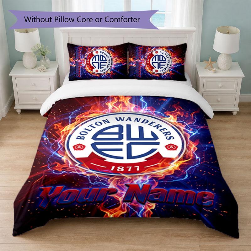 Bolton Wanderers FC Individuelles Namens-Text-Bettwäscheset 1 Bettbezug+2 Kissenbezüge Fußball-Logo Personalisierte Geschenkidee für besondere Anlässe Schlafzimmerdekoration