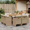 Vidaxl 9-Cz. Garden Furniture Set With Cushions, Beige, Poly Rattan