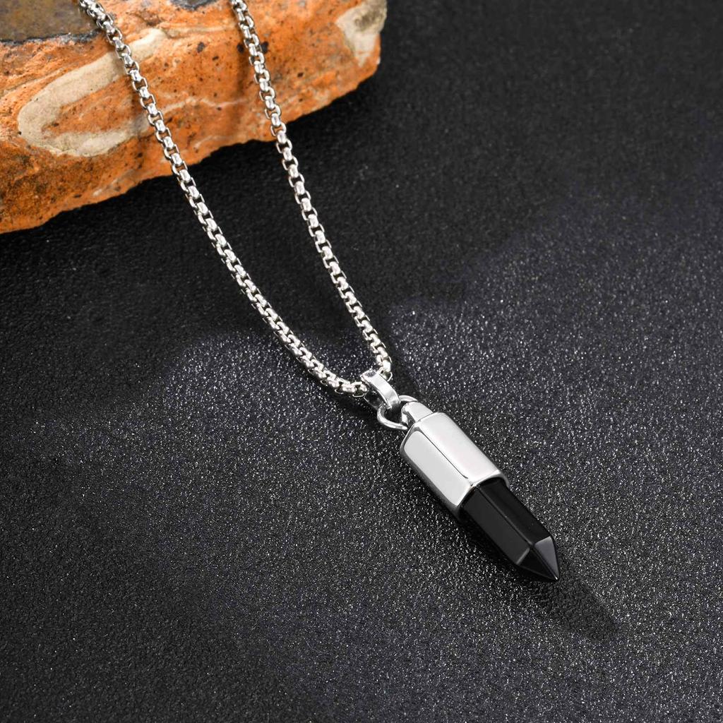 Stilvolle Herren-Halsketten mit Naturstein-Geschoss, Vintage Edelstein Heilung Edelstahl-Anhänger-Halskette, Geburtstagsgeschenk für Vater