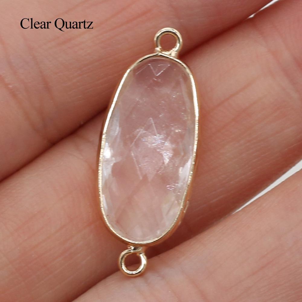 1/5 buc, Pandantiv Cristal de Vindecare Reiki Conector Oval, Energie Piatră Naturală Ametist Gemă Farmec Conector pentru Confecționare Bijuterii DIY Colier Brățară
