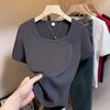 Plus Size French Style Square Neck Women's T-shirt - Tummy Concealing, Slimming Summer Short Sleeve Top