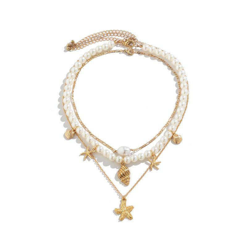 

3-Piece Starfish Shell Set Imitation Pearl Necklace Suit Fashion Fashion Seaside Travel Vacation Seasonal Ornament Tide 3 Piece Set