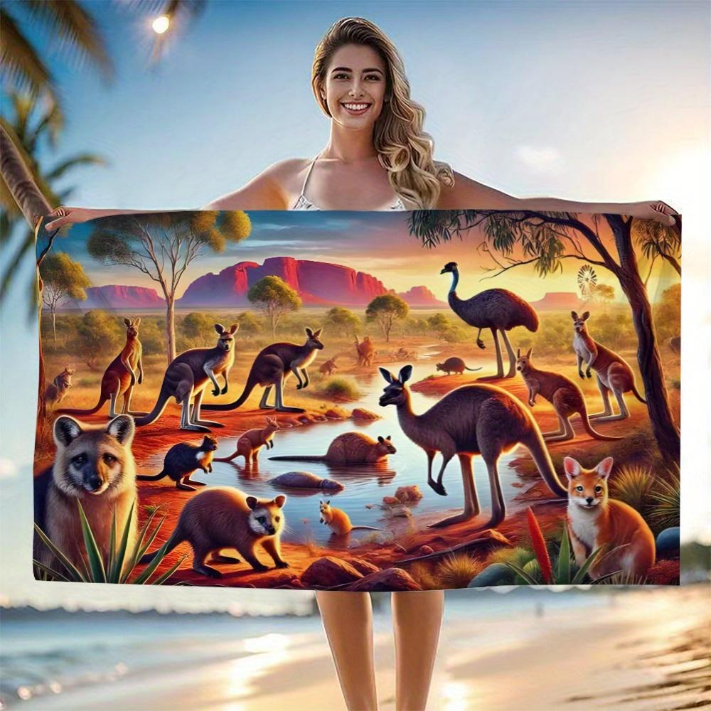 Textilien Vibrant Tropical Australian Safari Beach Towel Print Home Decor Kangaroo Wildlife Beach Blanket Coastal Bathroom Decor Gift