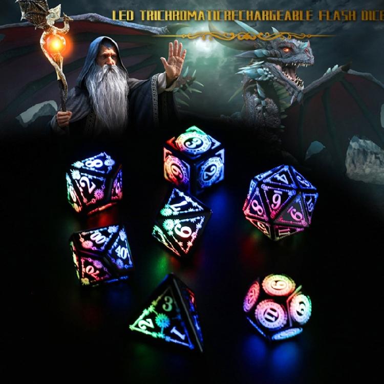 7 Pcs Polyhedral Dices Rechargable LED Dices Role Playing Game Accessories