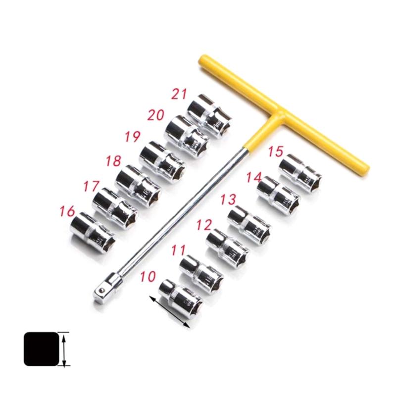 Durability T-Handle Wrench with 12pcs Socket Vehicle Wrench Car T Shaped Handle 8/9/10/11/12/13/14/15/16/17/18/19mm