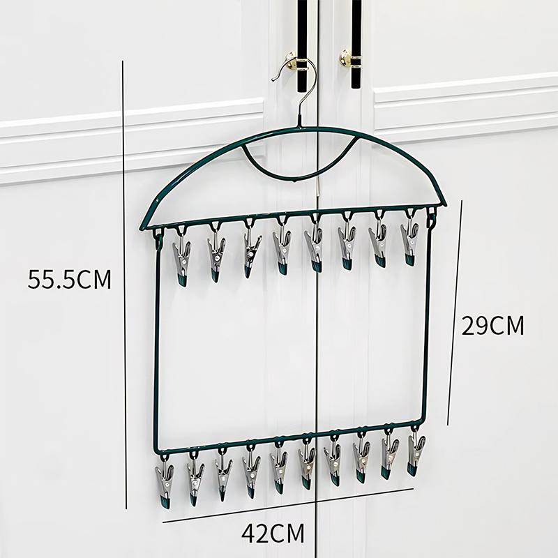 

Large Capacity Modern Style Sock And Clothing Storage Rack Household Underwear Drying Rack with Plastic Hooks зелений