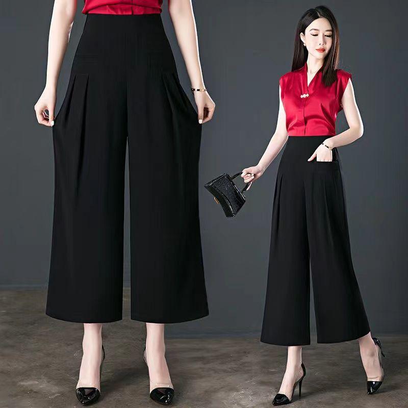 Spring Summer New Women Wide Leg Pants Solid Pocket Loose High Waist Fashion Korean Style Casual Oversized Length Trousers 2023