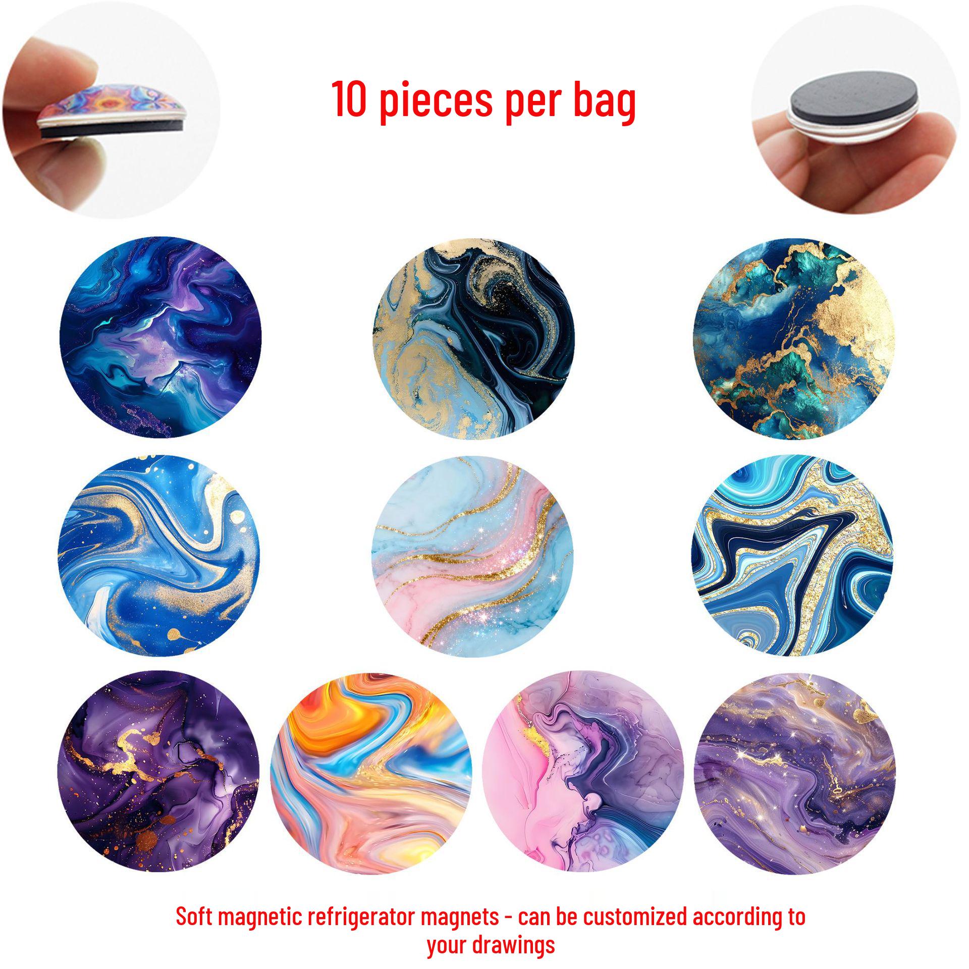 

Gold Foil Marble Pattern Crystal Glass Refrigerator Magnets Set 25 mm Fridge Magnets Set of 10 (FDL757)