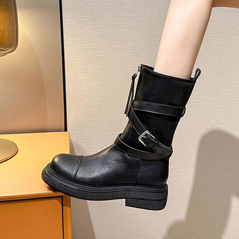 Boots Women's Boots 2025 New Autumn and Winter Fashion Retro Tall Knight Boots Medium Boots Long Boots Brown Martin Boots