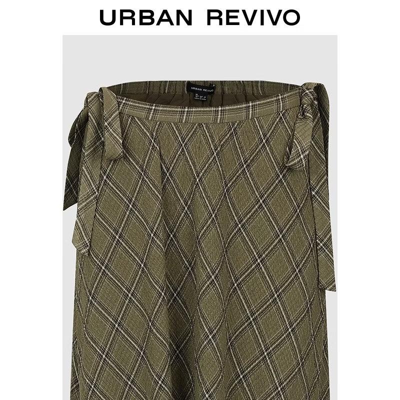 UR 2026 Women's Retro Plaid Tie-Waist Skirt