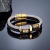 Vikings Runes Double Layer Steel Wire Rope Bracelet Norse Gold Stainless Steel Wristband Luxury Jewelry for Men