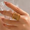 Exaggerated And Thick Line Ring Neutral Gold Plated Stainless Steel Zircon Personalized Hip Hop Opening Adjustment Rings