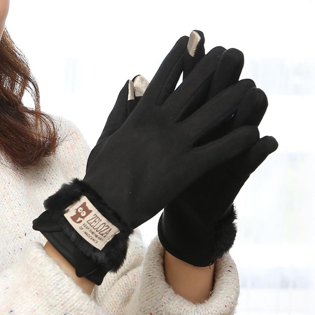 Women's Winter Touchscreen Fleece-Lined Gloves: Windproof, Frostproof, Cute Suede Design for Cold Protection