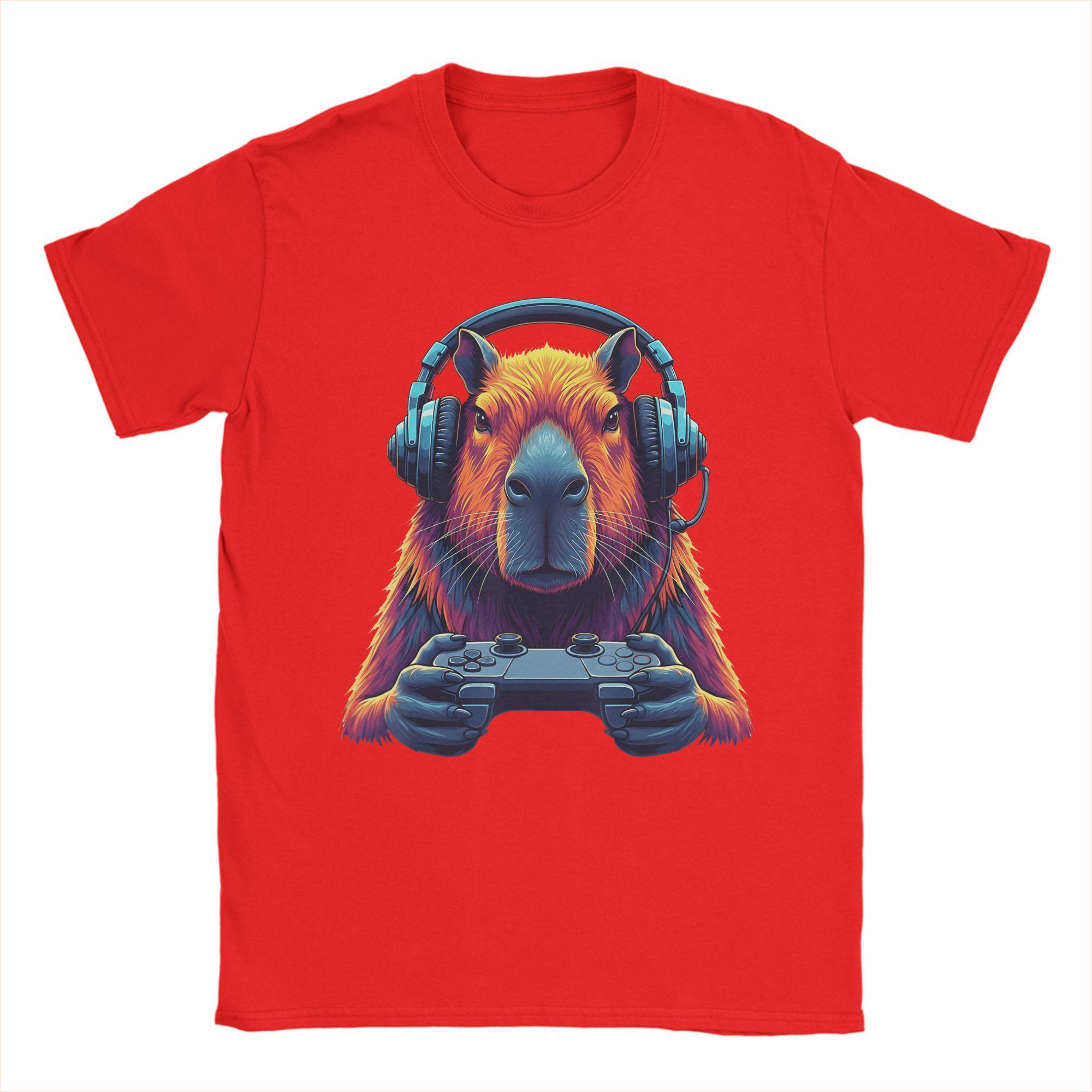 Streetwear TShirt Summer Capybara Funny Video Games Capybara Gaming Gamer Novelty TShirts Pure Cotton Tee Shirt Short Sleeve S
