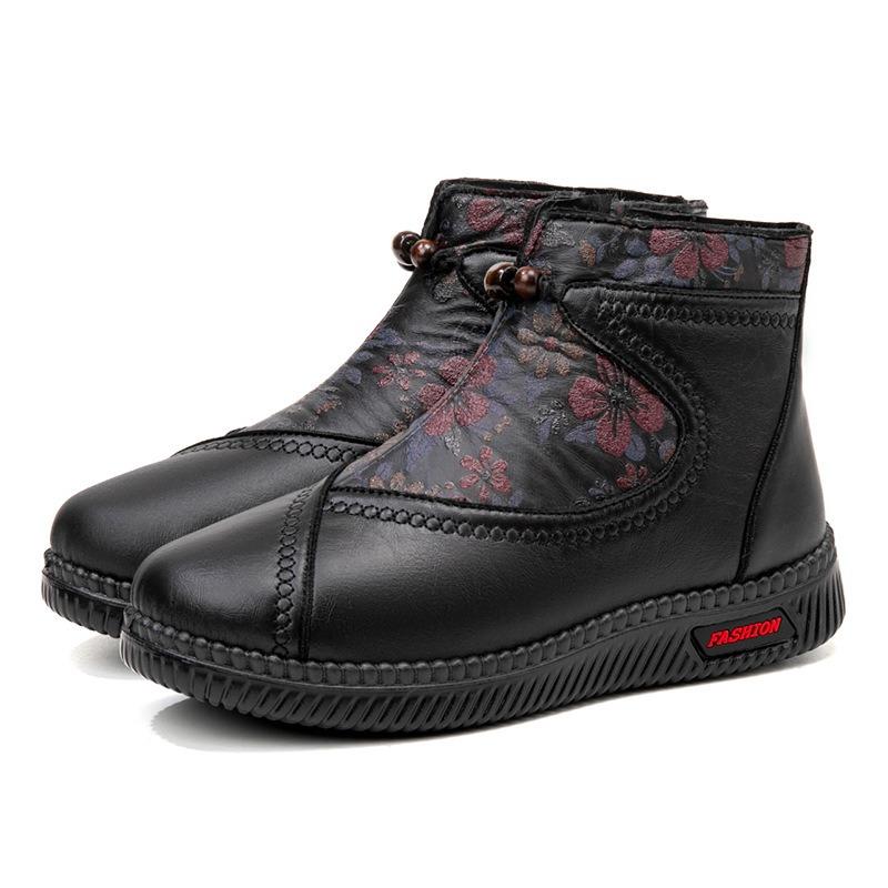 Winter new zipper embroidered cotton shoes soft sole non-slip mother shoes warm old Beijing cloth shoes women