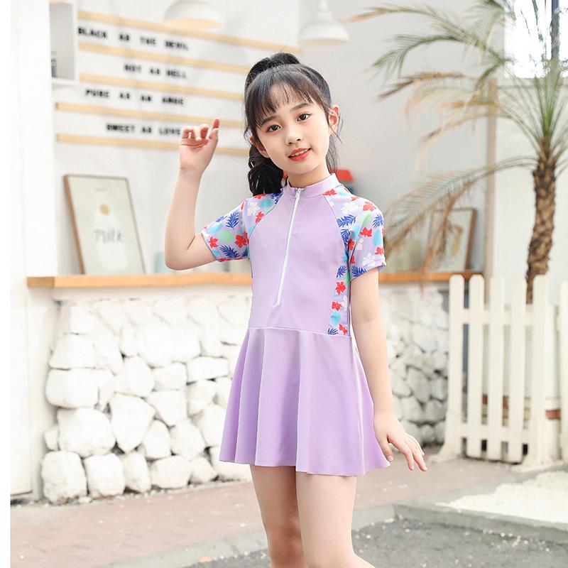 Girls' 2025 Cute Split Skirt Swimsuit: Medium & Large Kids' Professional Swimwear