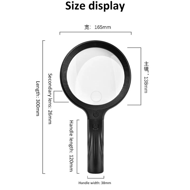 2-in-1 Neck-wearing/Handheld Magnifier Rechargeable Magnifying Glass 30 LEDs Hands Frees 5X 10X Magnification Glass for Reading