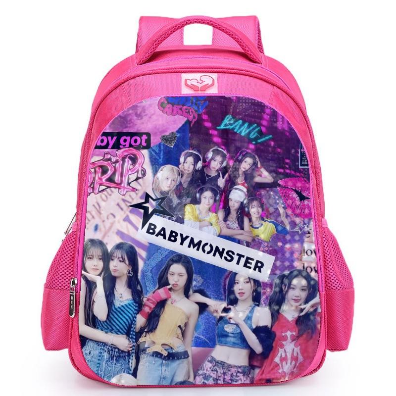 Babymonster Member Name Collage, Schoolbag, Elementary School Backpack, Korean Group Support Pink Backpack
