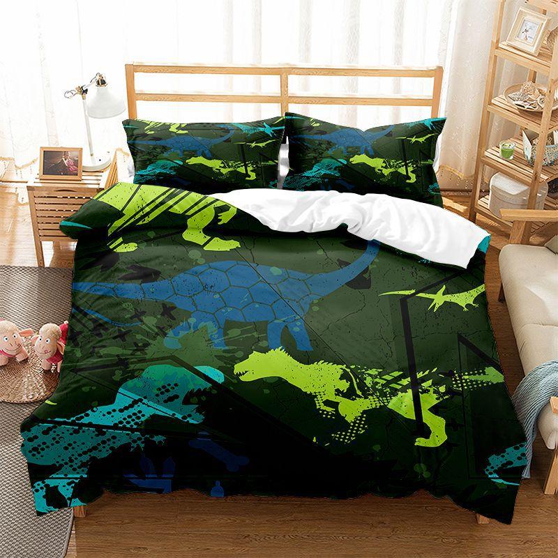 Dinosaur Duvet Cover Set Kids Bedding Set Full/Queen Size 3D Cartoon Animal Duvet Cover for Boys Girl Children Color Quilt Cover