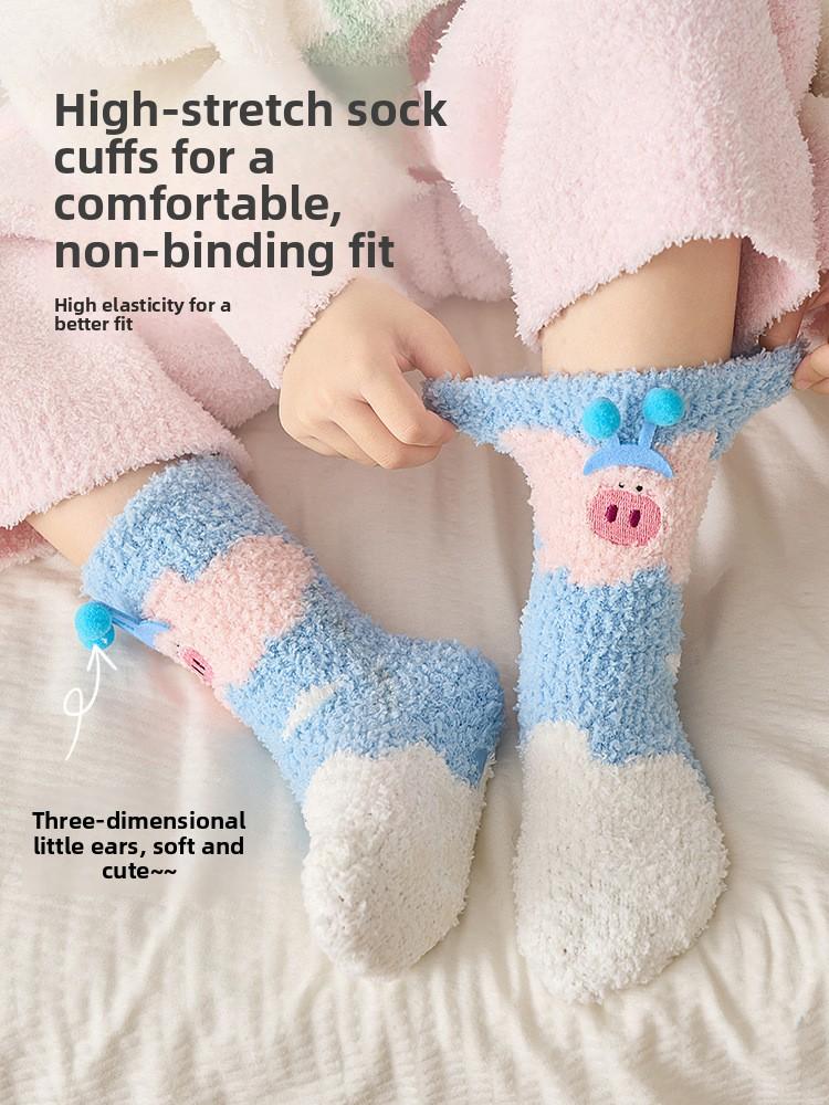 Winter Fleece Lined Thick Kids Socks Mid-Calf  A-Class Warm Sleep Home Baby Socks
