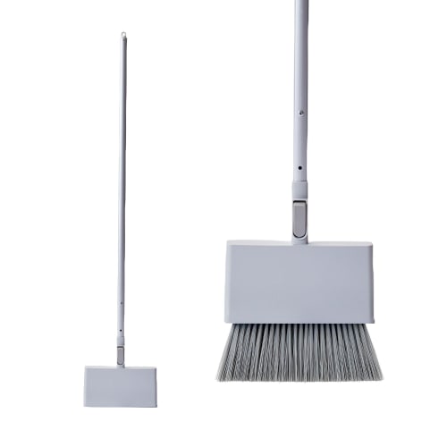 Nihon Clean Tech STAND. Freestanding Broom L, Light Gray, 25cm Wide, 130cm Long, Standing Broom for Entryways, Garages, and Warehouses