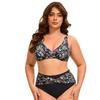 Europäisches und amerikanisches Plus-Size-Badeanzug-Set für Damen, zweiteilig, sexy Bikini, hohe Taille, Druckerei