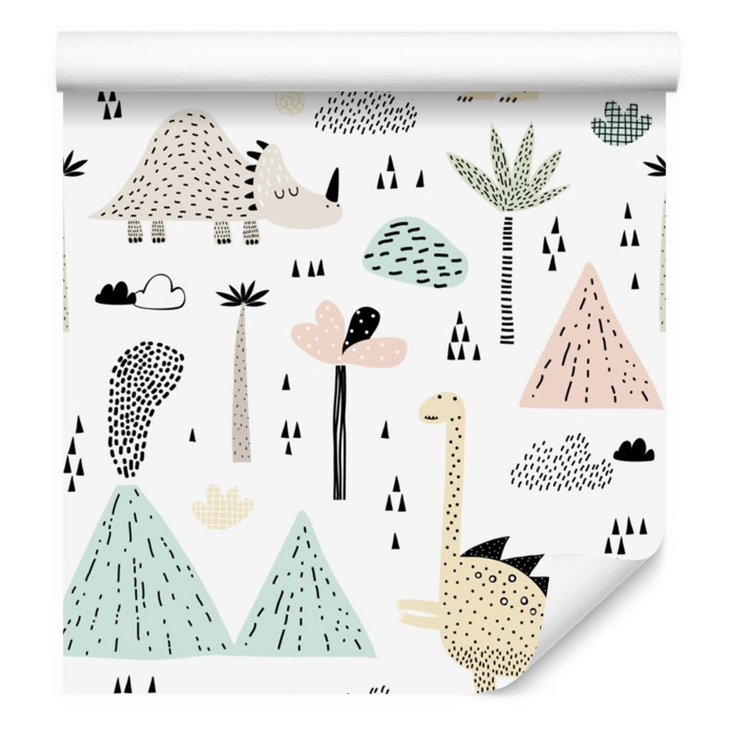 Wallpaper Dinosaurs Mountains Palms and Clouds for Living Room and Bedroom 50x1000