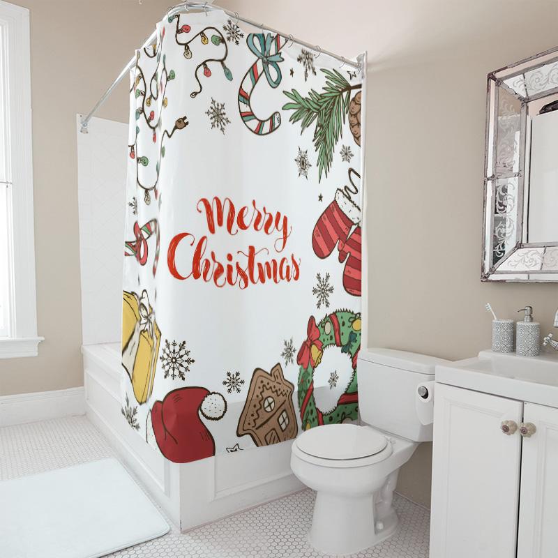TU Christmas Shower Curtain Festive Holiday Decor Merry Christmas Bathroom Curtains Waterproof Xmas Pattern Home Decor Holiday G