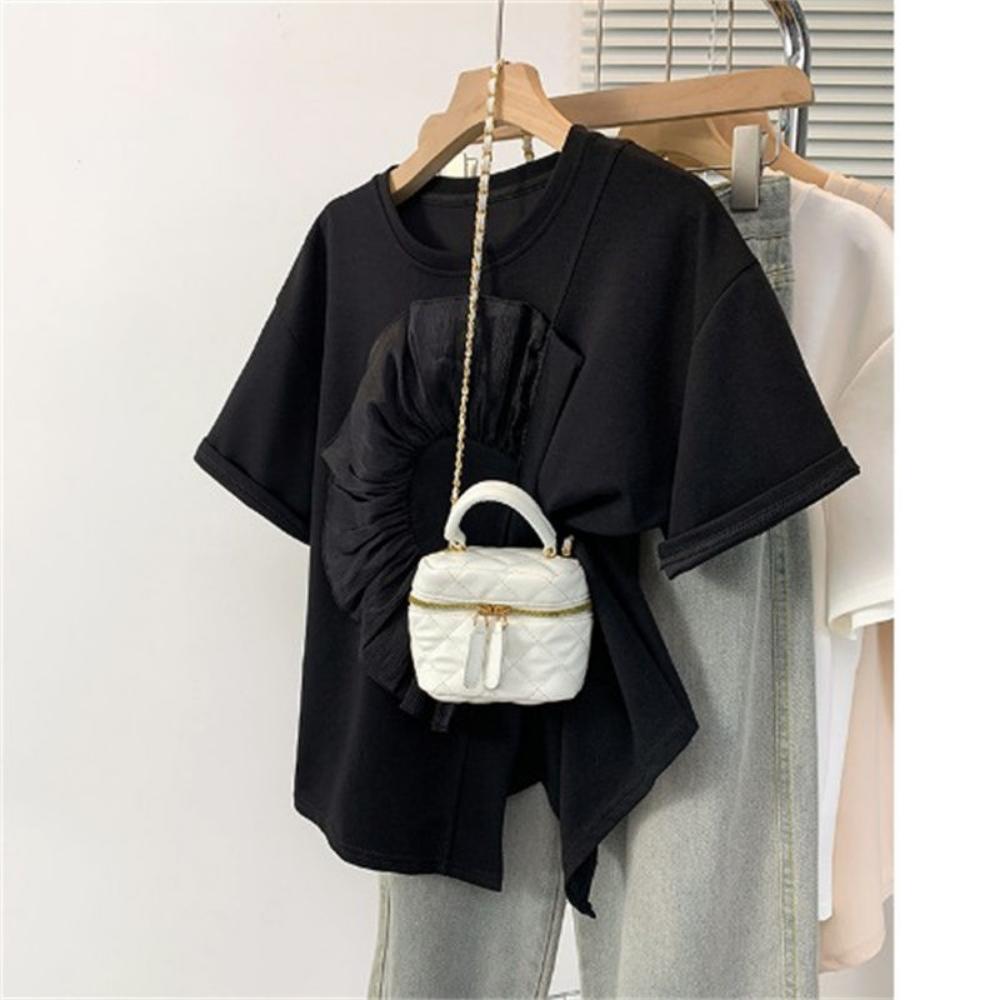 Pure Cotton Short-sleeved T-shirt for Women in Summer Slimming Irregular and Unique Shoulder Top