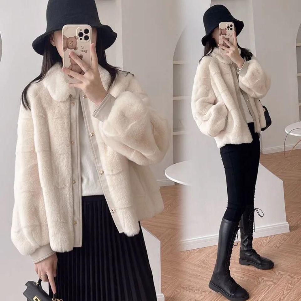 New lantern sleeve fur coat women's medium and long winter small fragrance imitation mink plush coat light