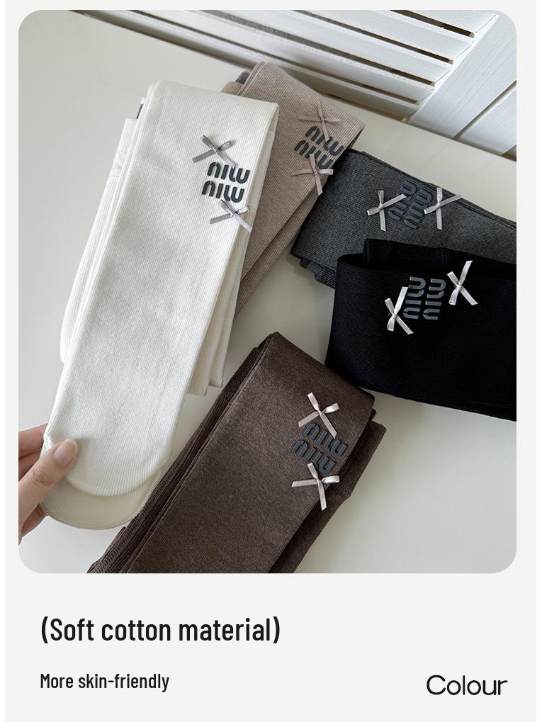 2025 Autumn-Winter Girls' Brushed Letter Leggings: Versatile White Elastic Tights