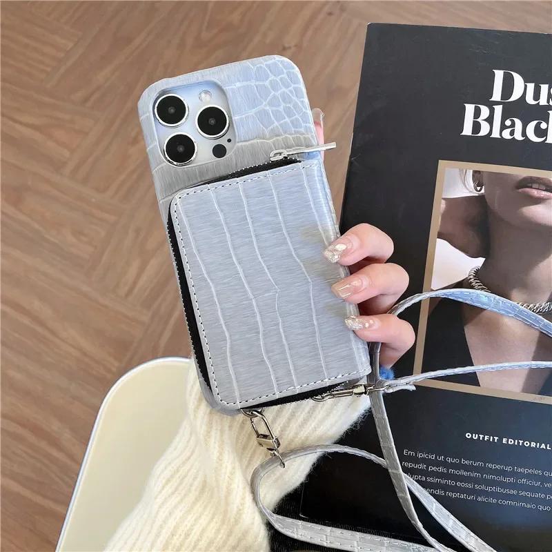 

Чехол-кошелек из крокодиловой кожи для iPhone 13, 12, Mini, 16, 15, 14, 11, Pro Max, XS, XR, 8 Plus, на молнии, с чехлом для карт For iPhone 16
