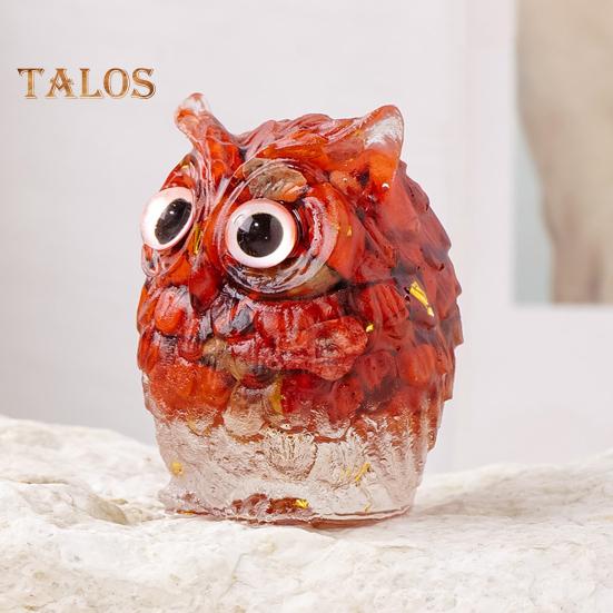 Ornament de bufniță din cristal natural Figurină de bufniță din rășină realizată manual cu pietrișuri de cristal în interior Ornament de bufniță colorată de colecție pentru decorarea interioară, vindecarea Reiki