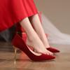 Fashion Fashion Red Wedding Shoes for Women 2024 Spring/Summer/Autumn New Pointed Toe Women Shoes Fine High Heels Bride Shoes Size 34-42