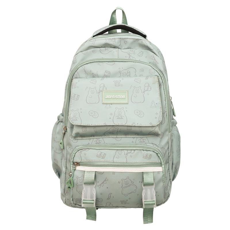 

New backpack printed bear simple versatile double backpack high school junior high school college student large capacity casual schoolbag зелёный