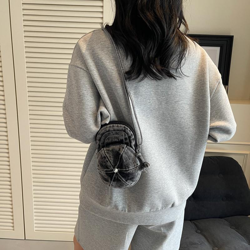 Small Mobile Phone Bag Hat Pattern Women's Shoulder Bag Mini Denim Crossbody Bag Coin Purse