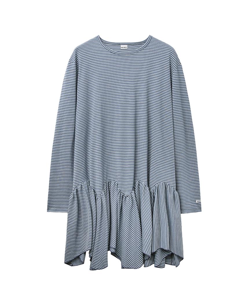 Lense Unbalance Flare Long T-Shirt Blue Stripe