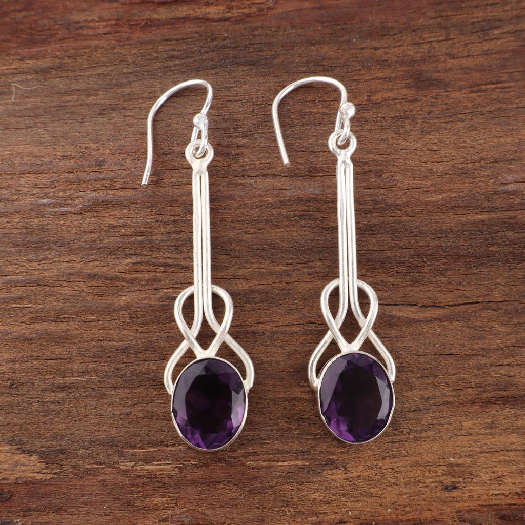 Amethyst Earrings Gemstone Jewelry, 925 Solid Sterling Silver Earrings, Gift For Women Handmade Earrings For Wedding Gift