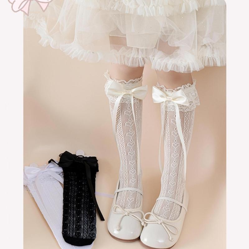 Girls Knee Socks Bowknot Ribbon Socks Stockings for Girl Student 3-16 Year