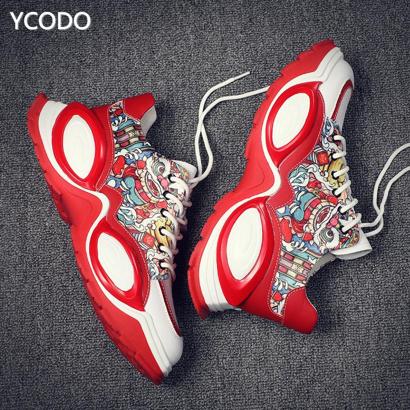 

Весенне-осенняя красная модная повседневная кожаная обувь с принтом для мужчин