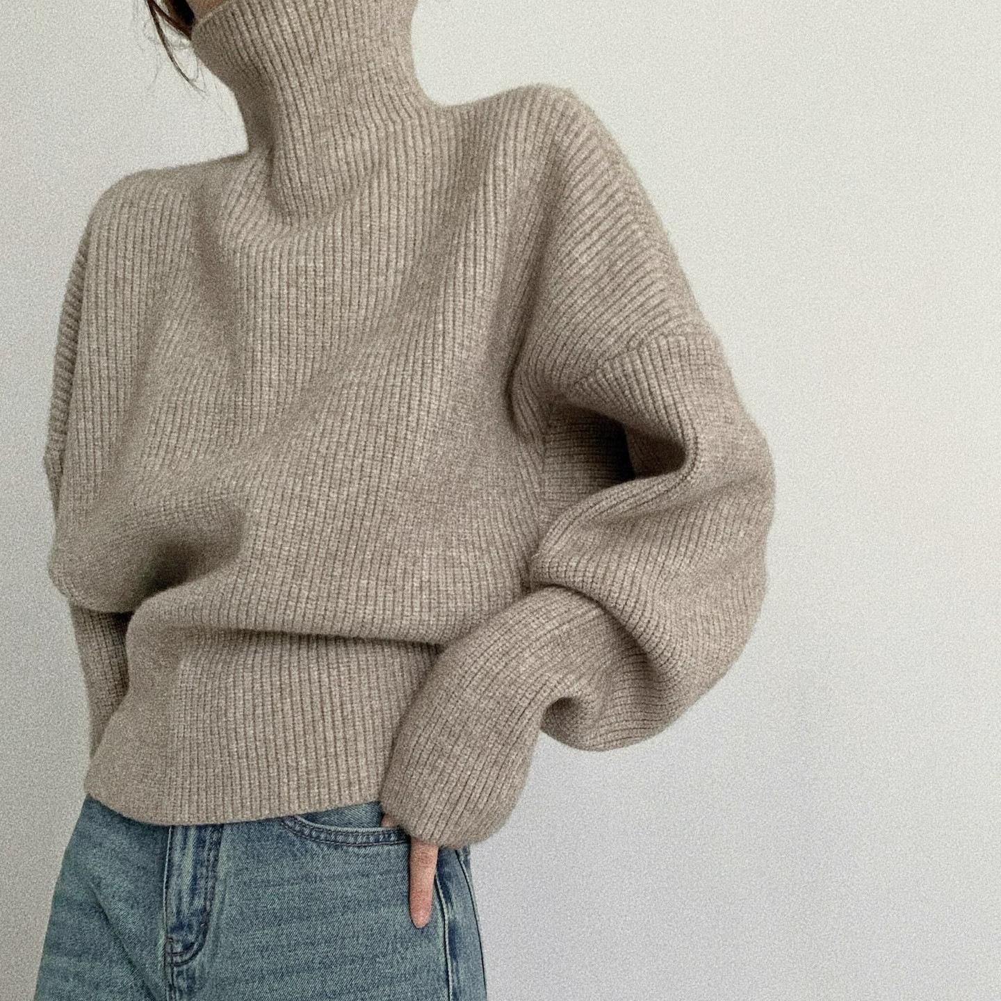 

Arctic velvet washing water, turtleneck waist solid color sweater, thickened pullover in autumn and winter, lazy wind, high-end knitting One Size