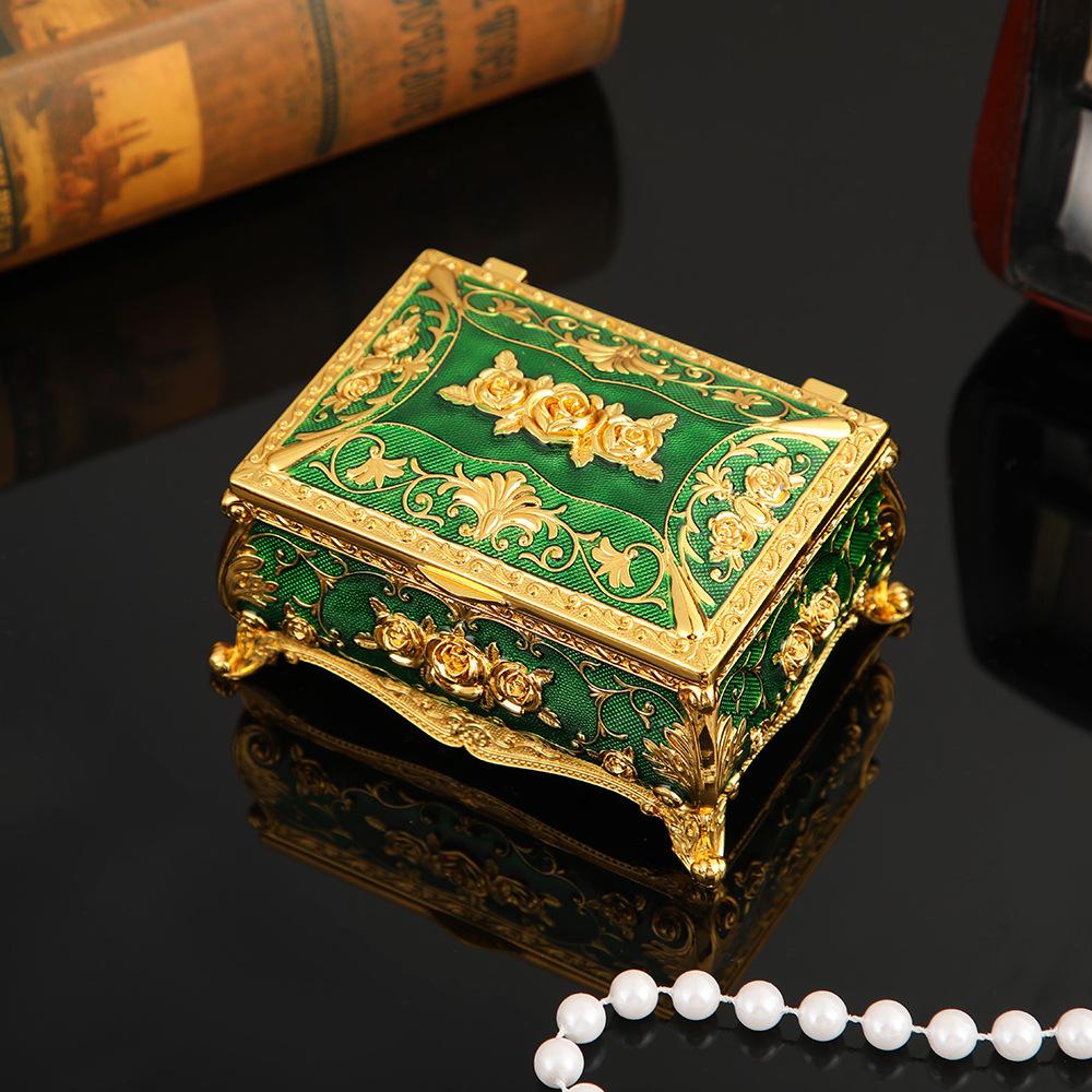 Vintage Enamel Rose Embossed Lockable Jewelry Box-Mini European Style Rectangle Trinket Box Buckle Closure for Rings Necklaces