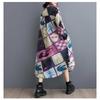 New Loose Large Size Oceanic Printing Mid-length Literary Retro Dresses