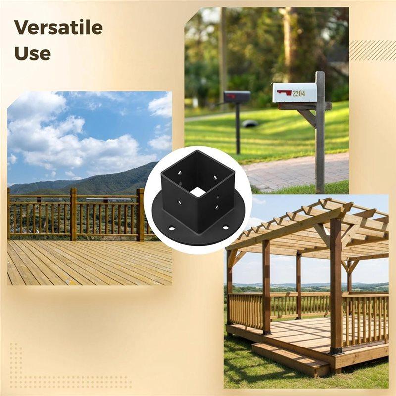Black Metal Square Post Flange Base Anchors 4 Pcs 2X2 Deck Fence Rail Floor Mount Brackets, Heavy Duty